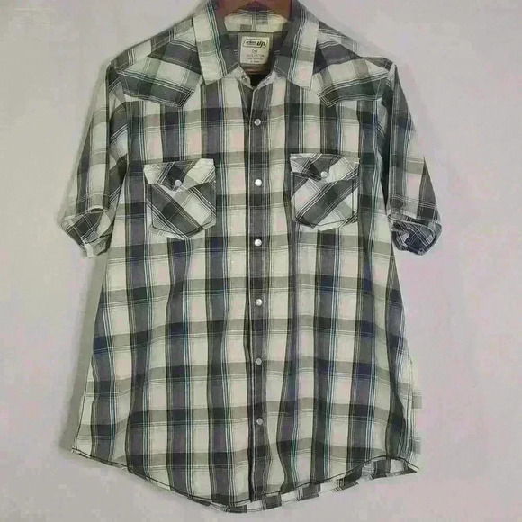 Vintage Y2K Urban Pipeline Up Plaid Short Sleeve Western Style Snap Up Shirt XL - Picture 1 of 15